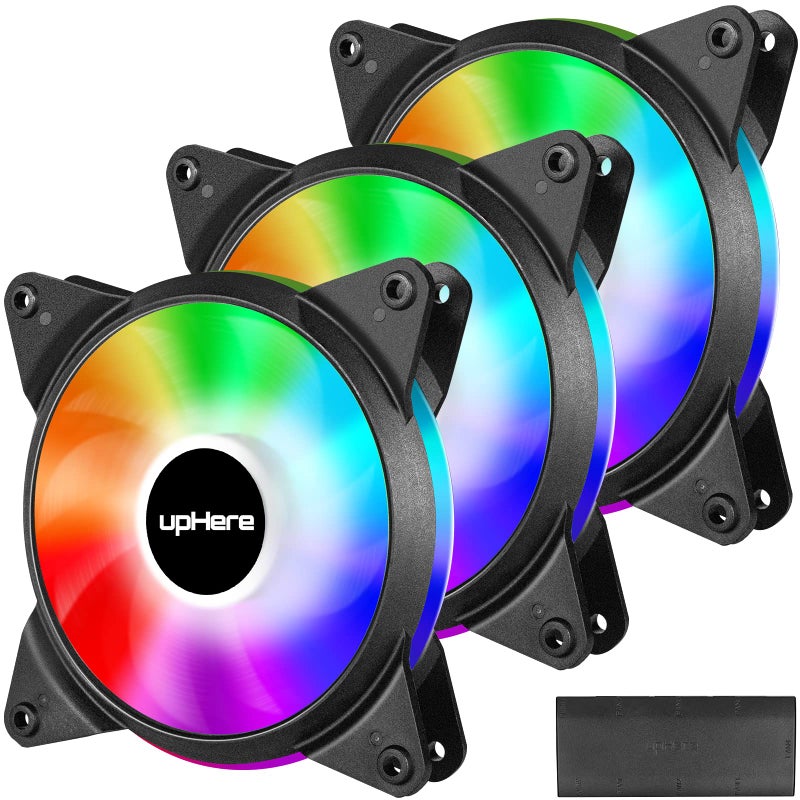 upHere 5V 3-Pack 120mm Silent PWM Intelligent Control 5V Addressable RGB Fan Motherboard Sync, Adjustable Colorful Fans with Controller T7SYC7-3 - Image 1